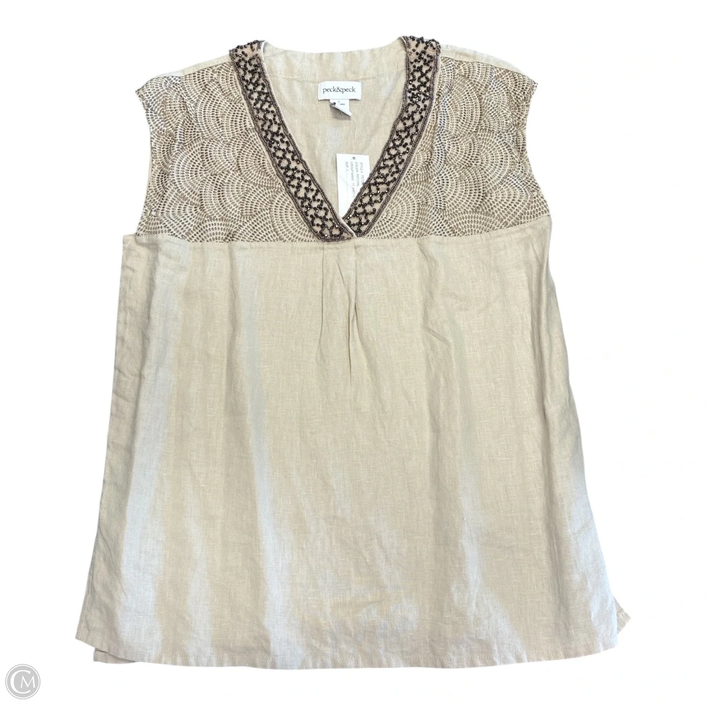 Top Sleeveless By Peck And Peck In Beige, Size: L