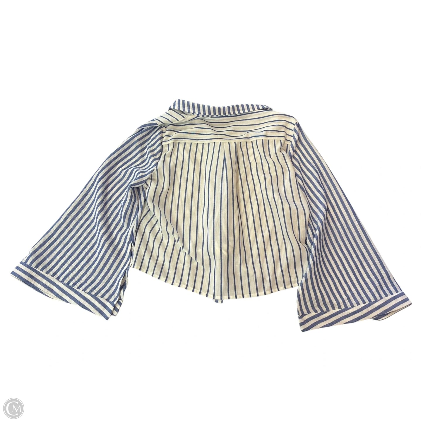 Blouse Long Sleeve By Vince Camuto In Blue & White, Size: L