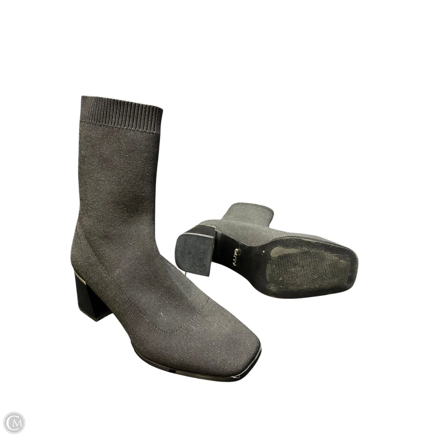 Boots Ankle Heels By Aldo In Black & Gold, Size: 6.5