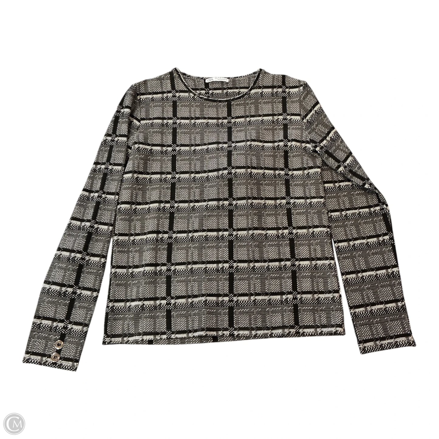 Blouse Long Sleeve By Zara In Black & Grey, Size: M