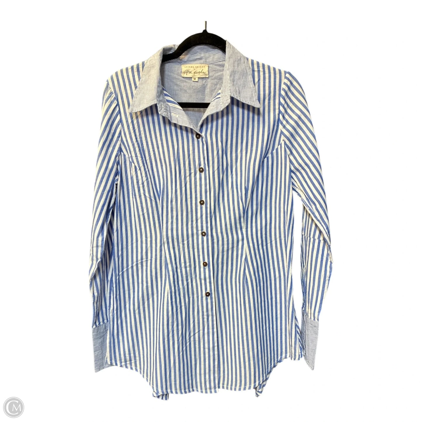 Top Long Sleeve By Free People In Blue & White, Size: M