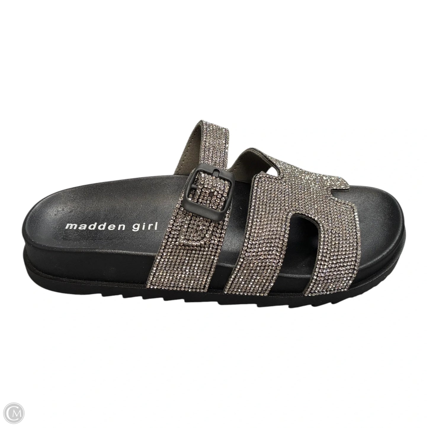 Sandals Flats By Madden Girl In Black & Silver, Size: 7