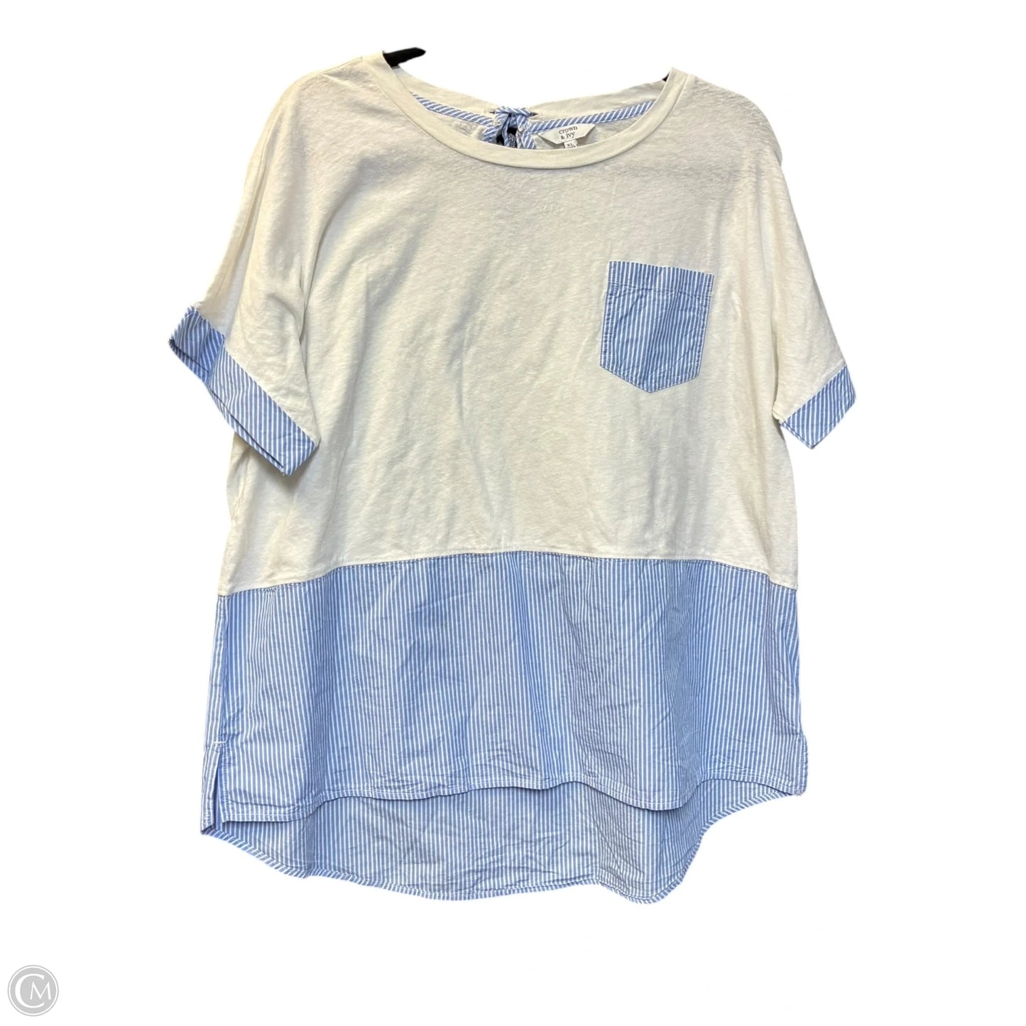 Top Short Sleeve By Crown And Ivy In Blue & White, Size: Xl