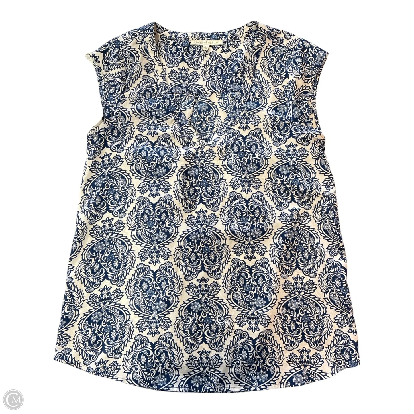 Blouse Sleeveless By Daniel Rainn In Blue & White, Size: S
