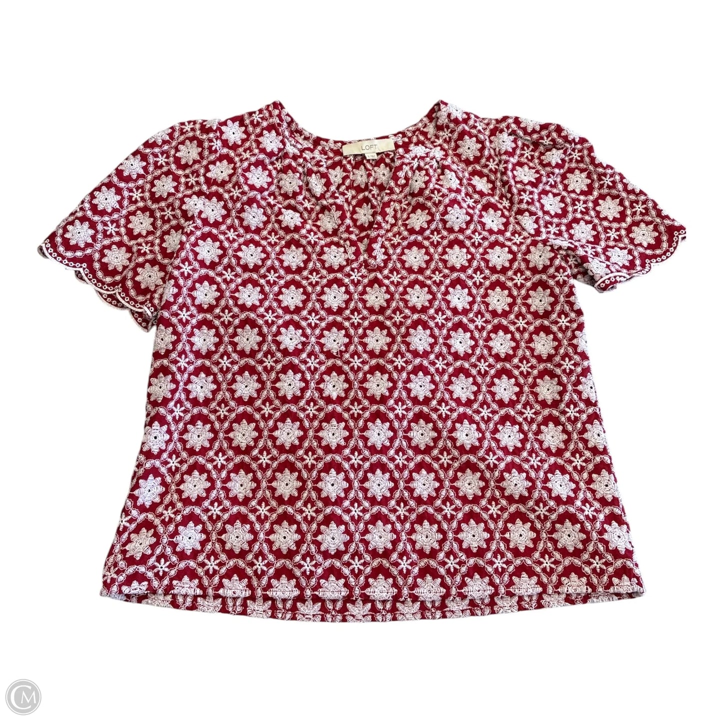 Top Short Sleeve By Loft In Red & White, Size: S