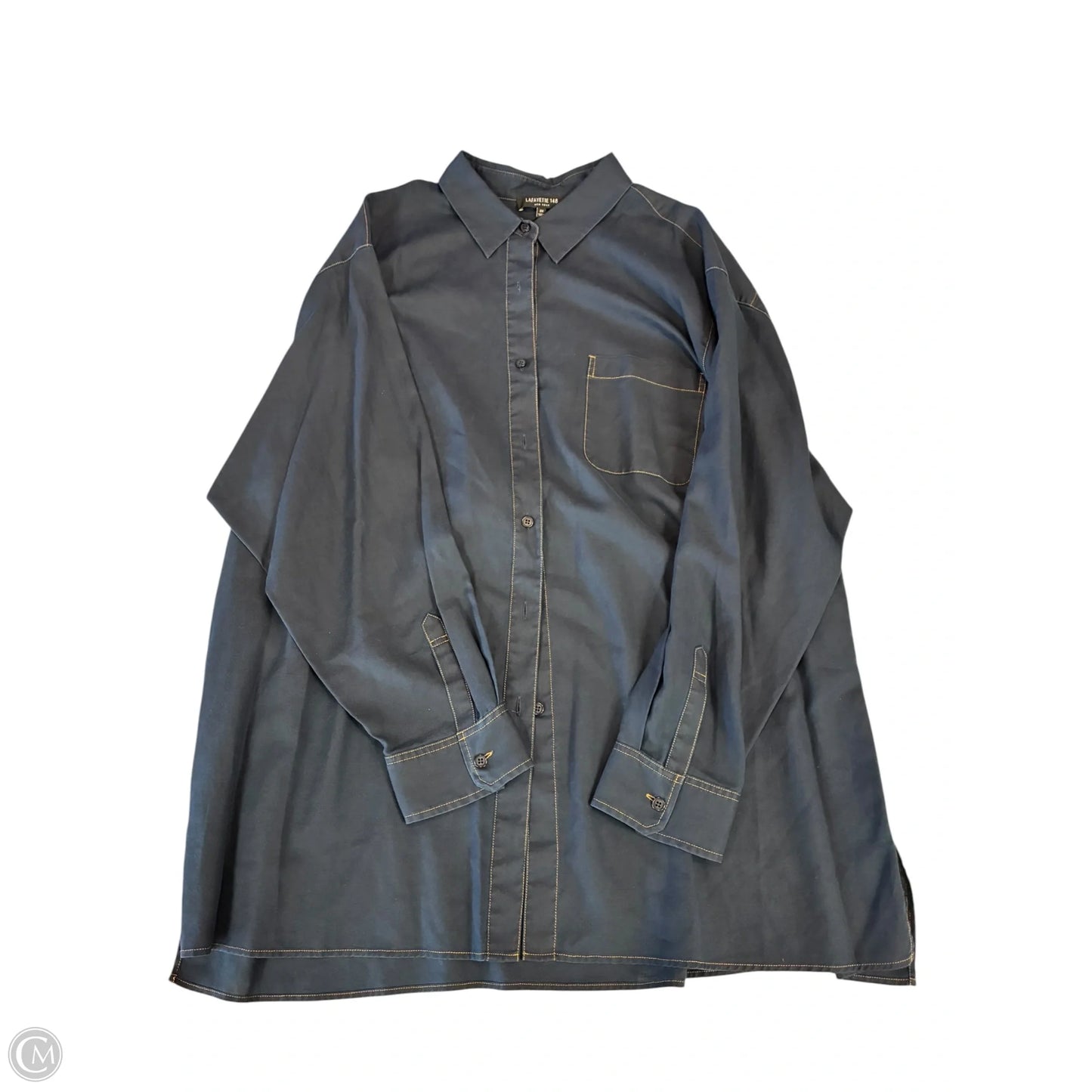 Top Long Sleeve Designer By Lafayette 148 In Navy, Size: 2x