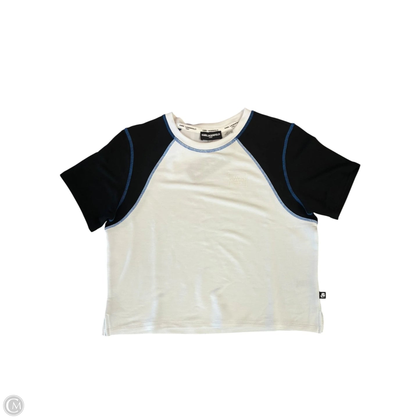 Top Short Sleeve Designer By Karl Lagerfeld In Black & White, Size: S
