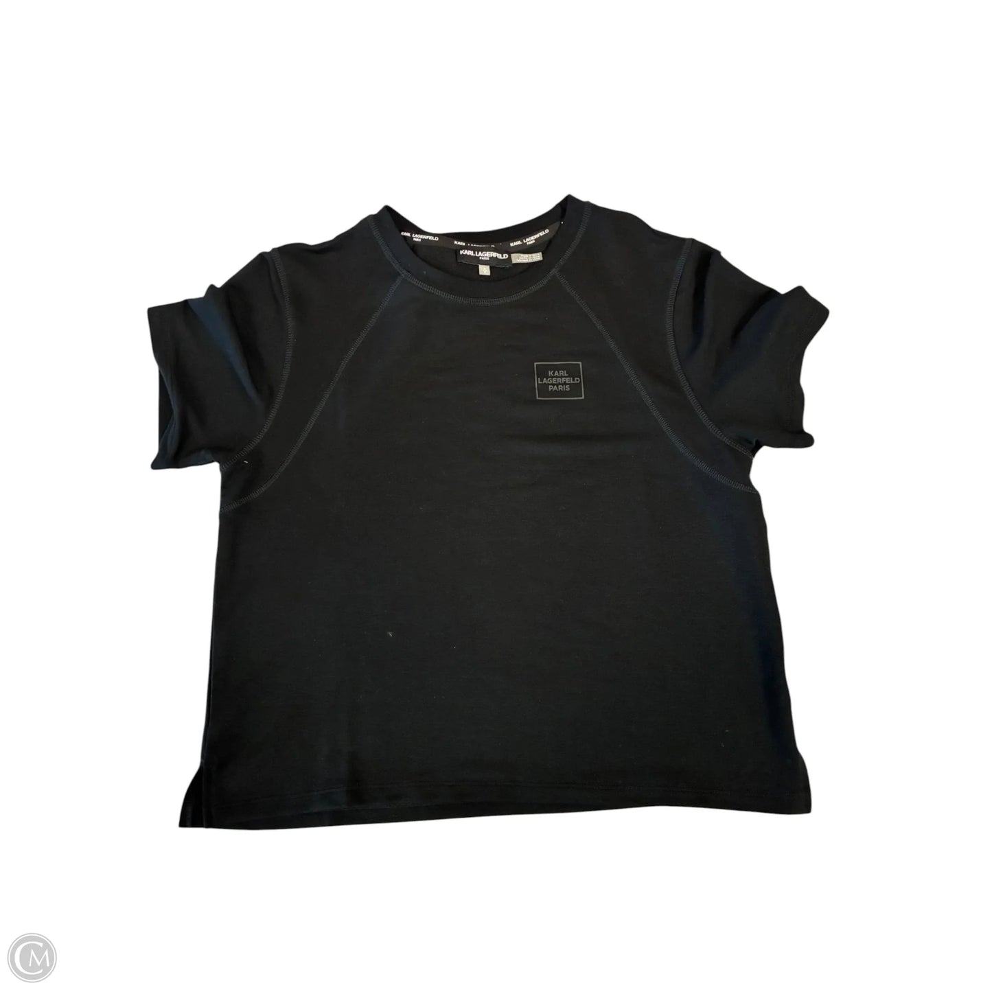 Top Short Sleeve Designer By Karl Lagerfeld In Black, Size: S