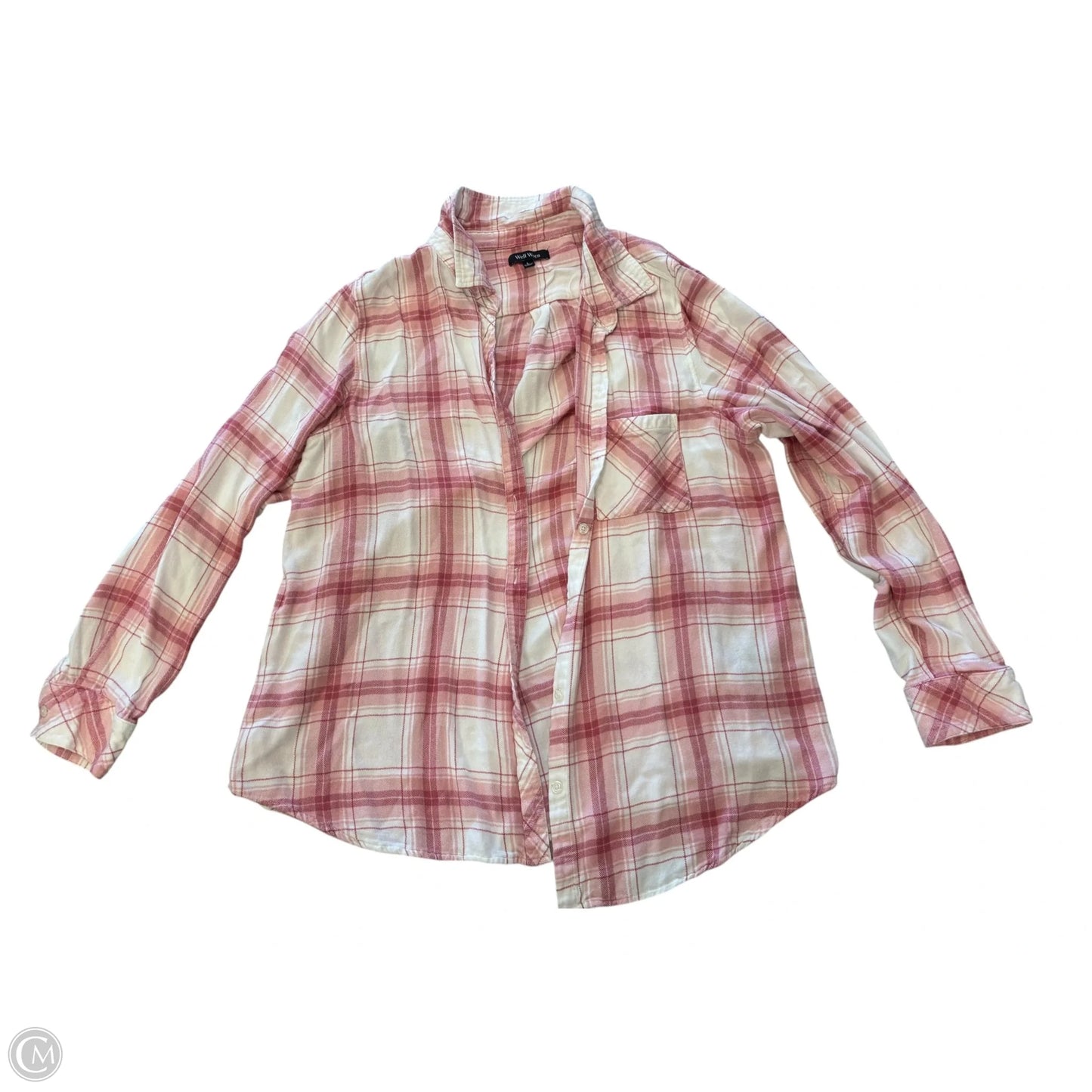Top Long Sleeve By Well Worn In Pink & White, Size: L