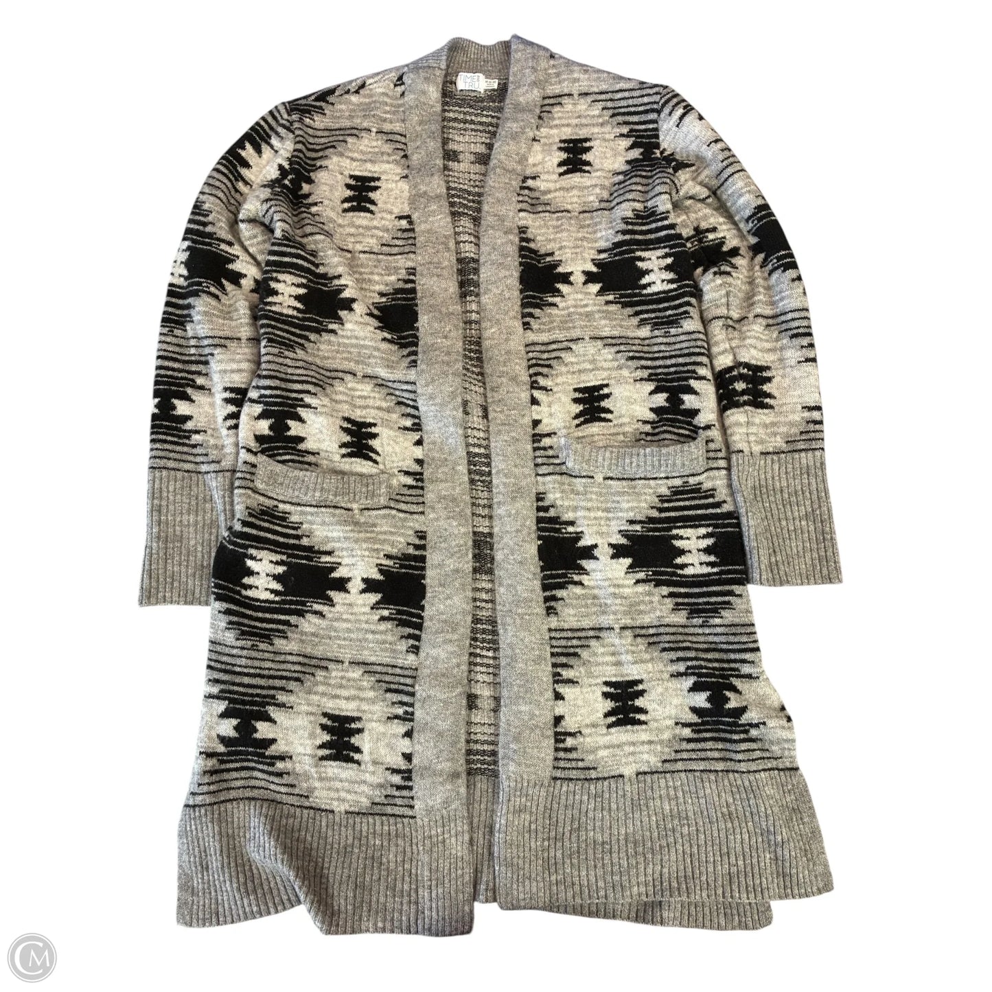 Sweater Cardigan By Time And Tru In Black & Grey, Size: M