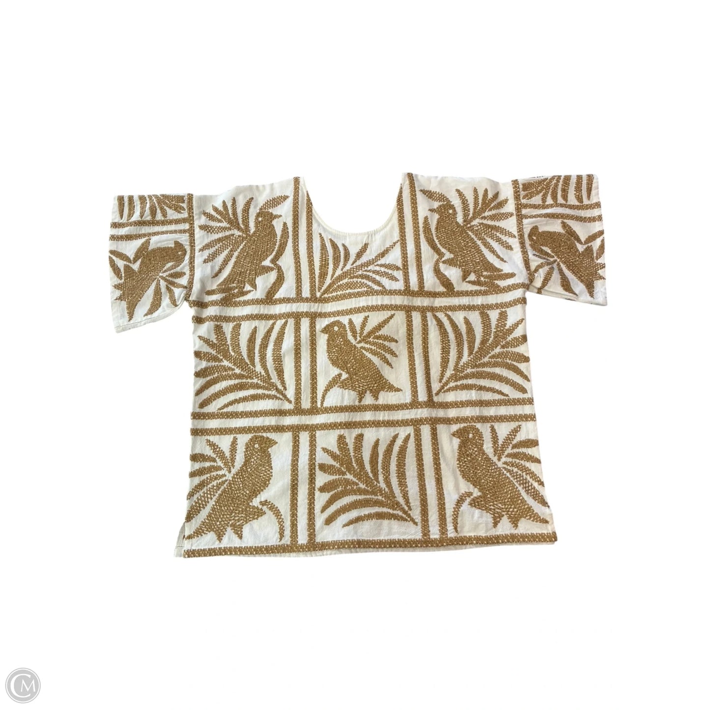 Top Short Sleeve By Cme In Tan & White, Size: Xs