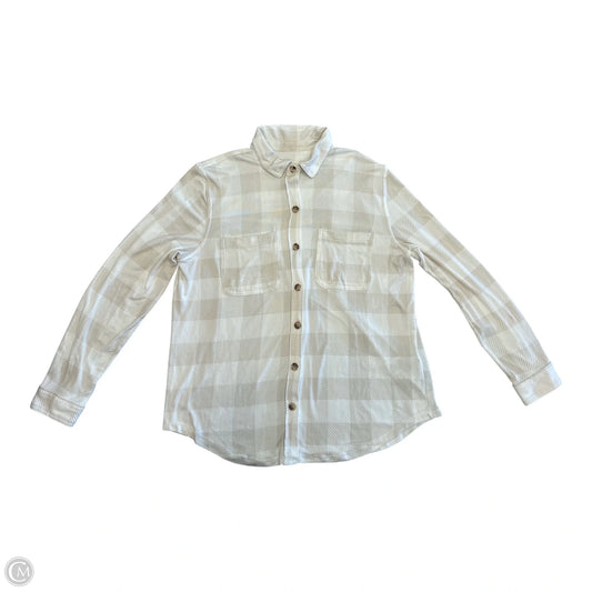 Top Long Sleeve By C And C In Tan & White, Size: L