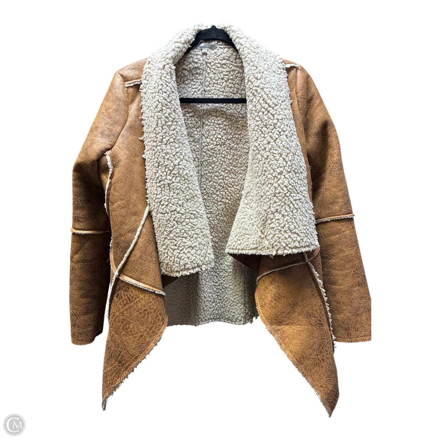 Coat Faux Fur & Sherpa By Cme In Brown & Cream, Size: M
