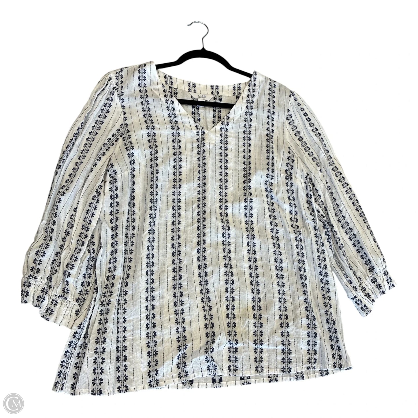 Blouse 3/4 Sleeve By Croft And Barrow In Blue & White, Size: M