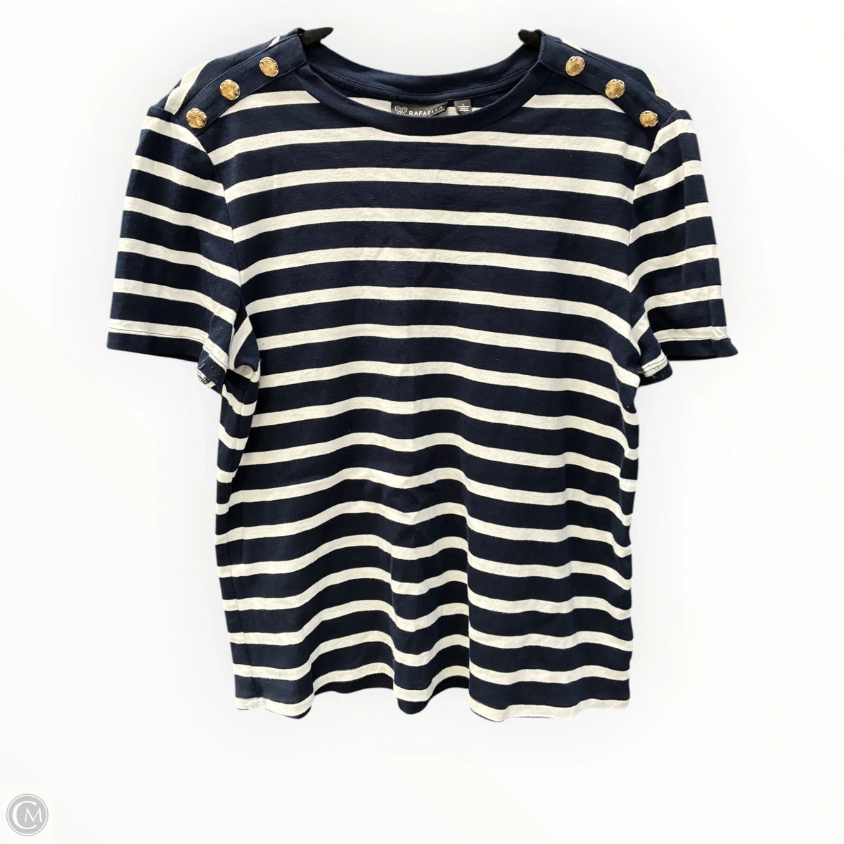 Top Short Sleeve By Rafaella In Striped Pattern, Size: L