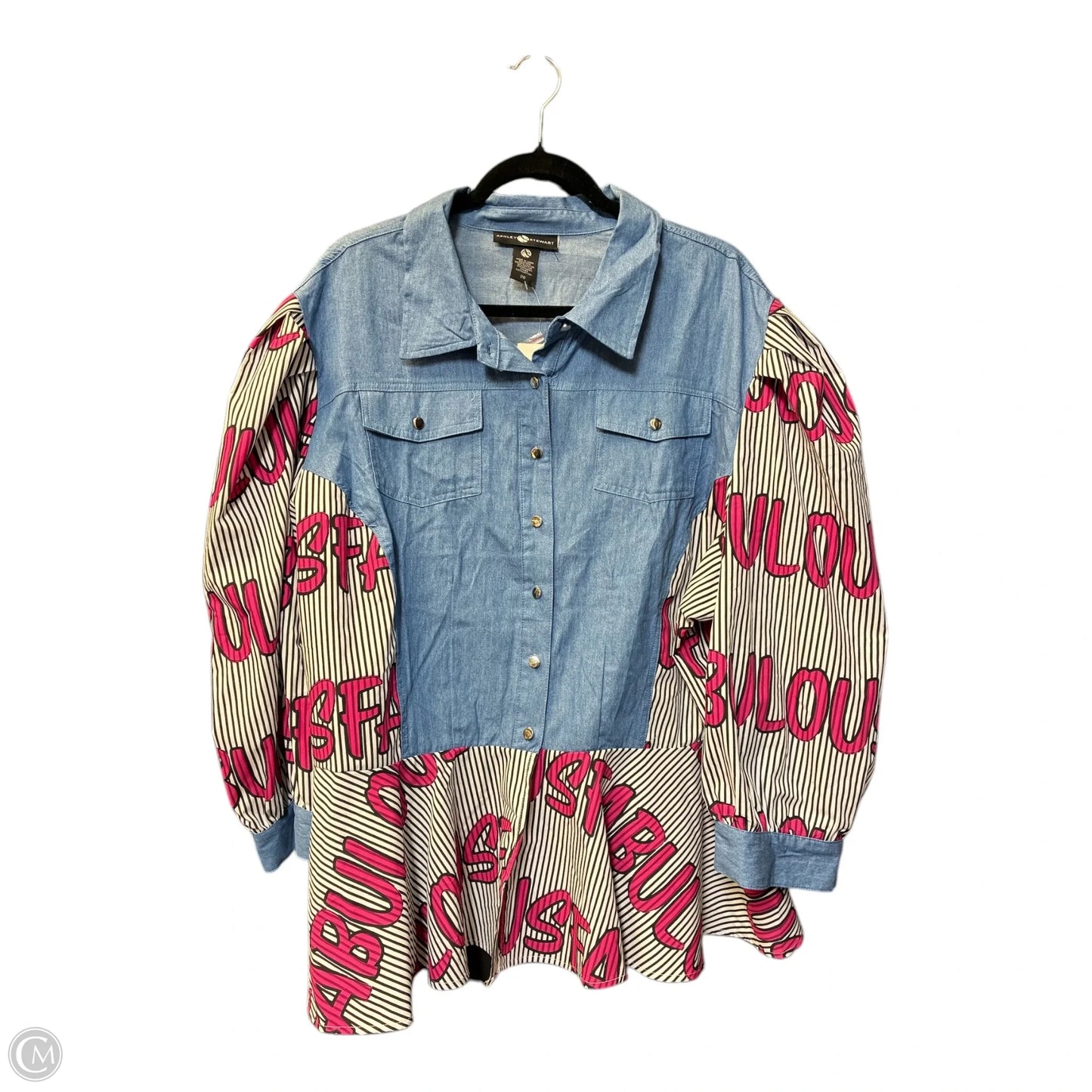 Blouse 3/4 Sleeve By Ashley Stewart In Blue Denim, Size: 3x