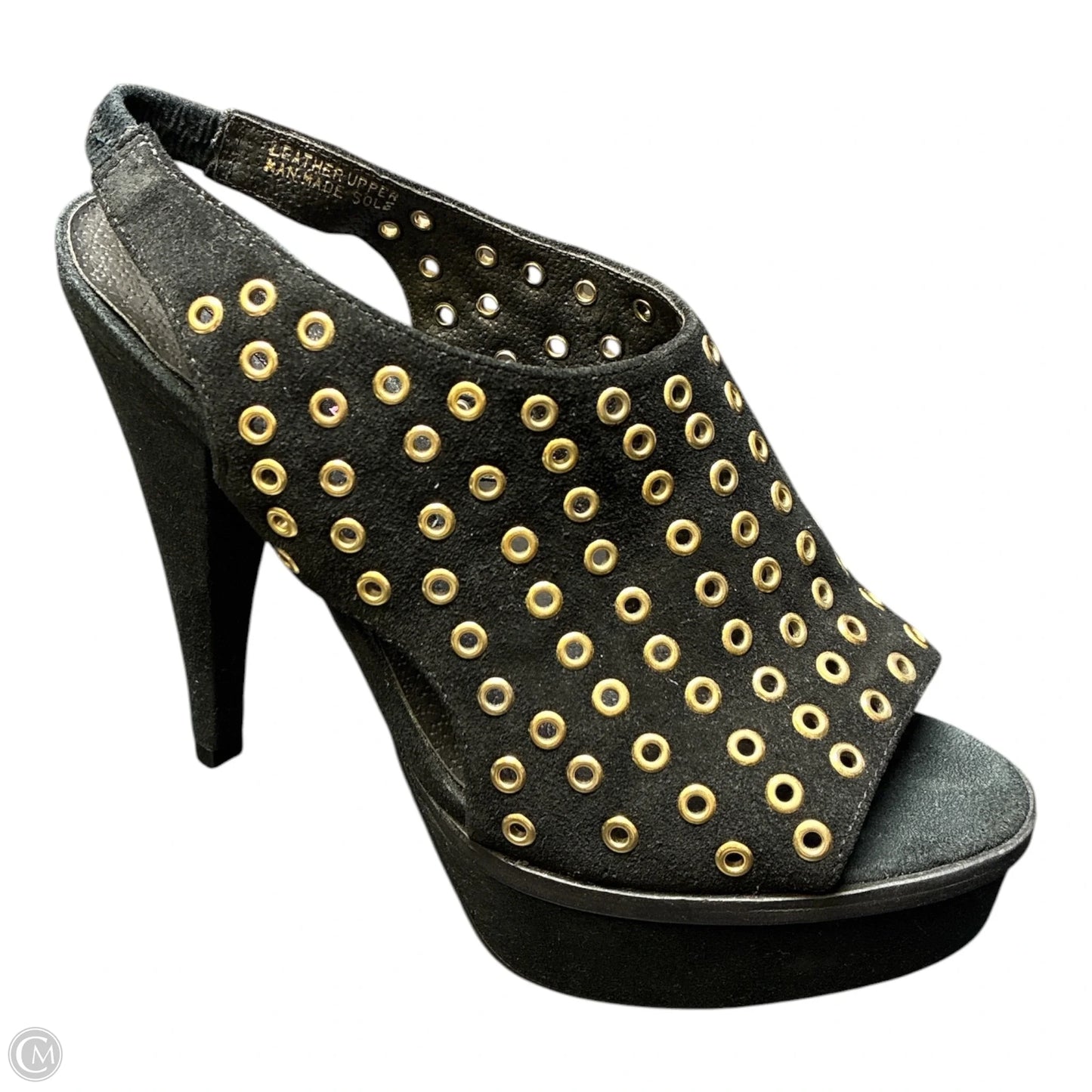 Sandals Heels Platform By Steve Madden In Black & Gold, Size: 7