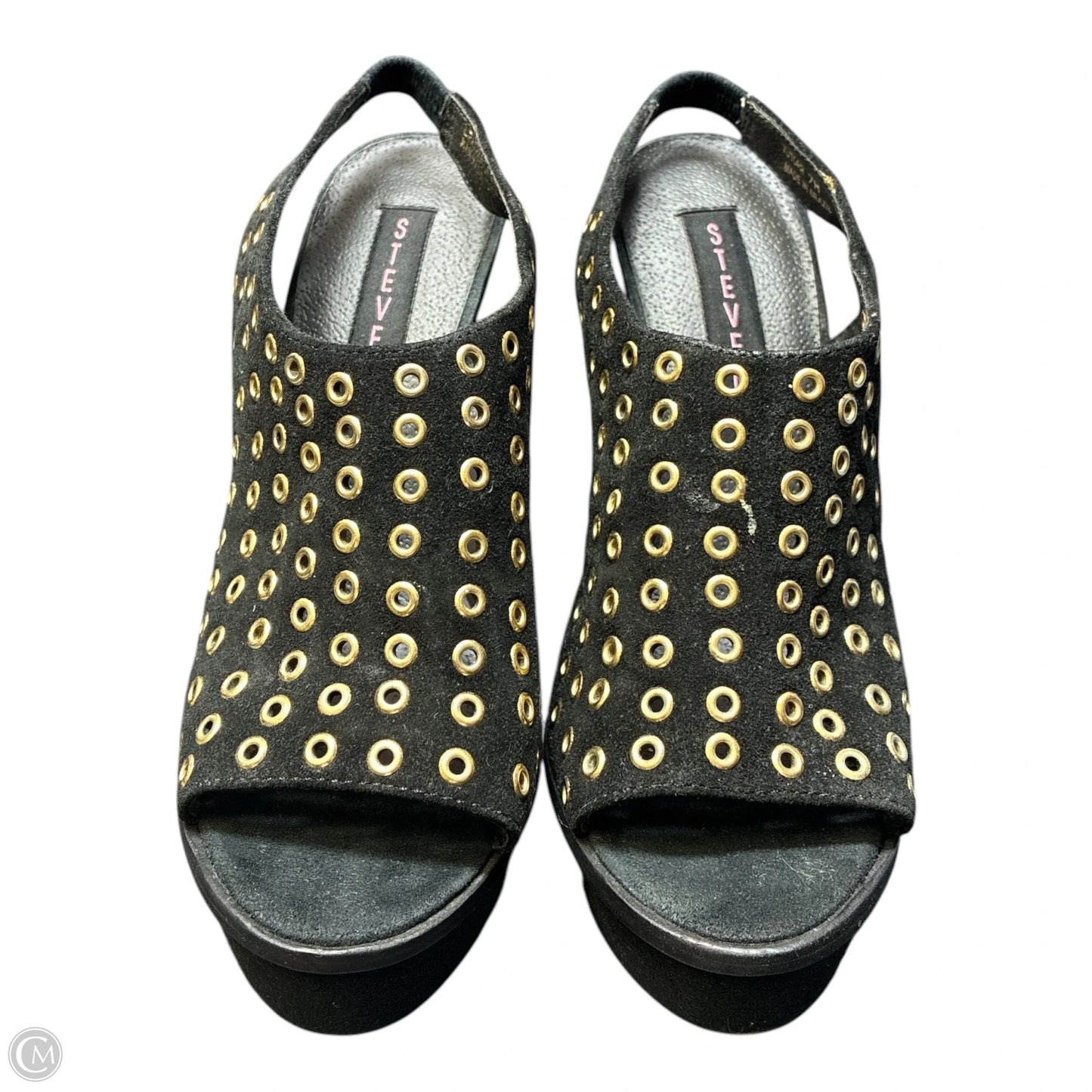 Sandals Heels Platform By Steve Madden In Black & Gold, Size: 7