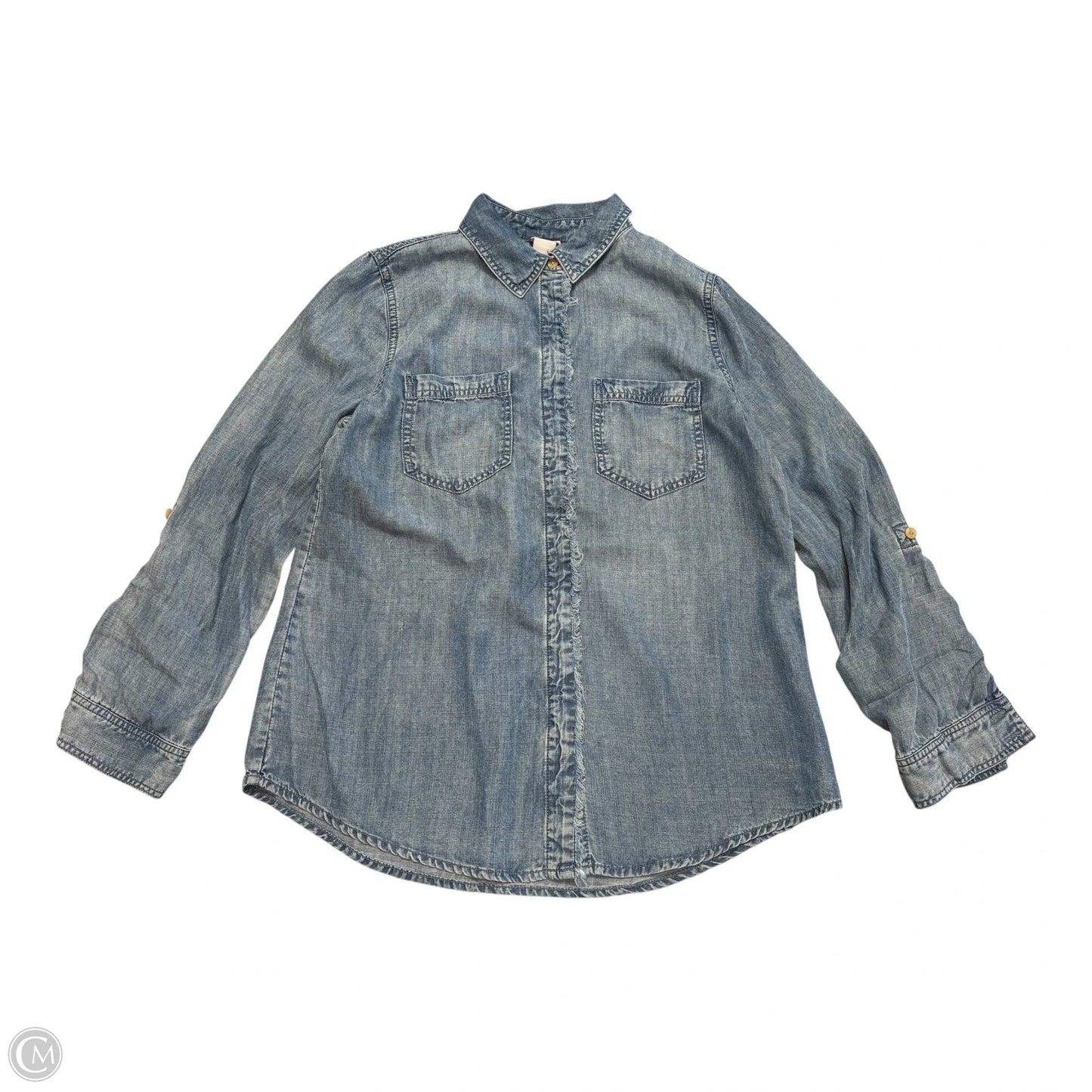 Top Long Sleeve By Chicos In Blue Denim, Size: M