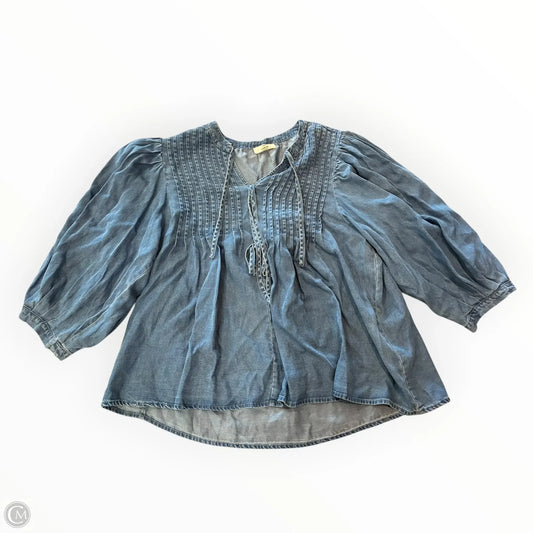 Blouse Long Sleeve By Entro In Blue Denim, Size: M