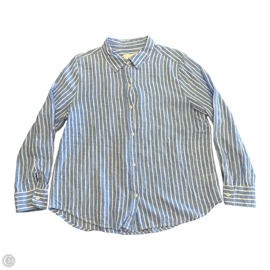 Top Long Sleeve By Lola River In Blue & White, Size: L