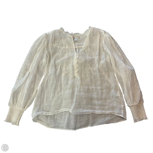 Blouse Long Sleeve By Banana Republic In White, Size: S