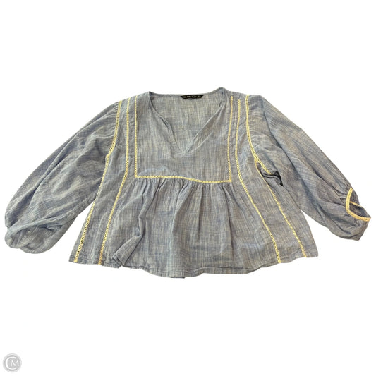 Blouse 3/4 Sleeve By Zara Basic In Blue Denim, Size: M