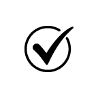 Black check mark symbol on a white background