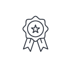 Line art of a ribbon with a star on a white background